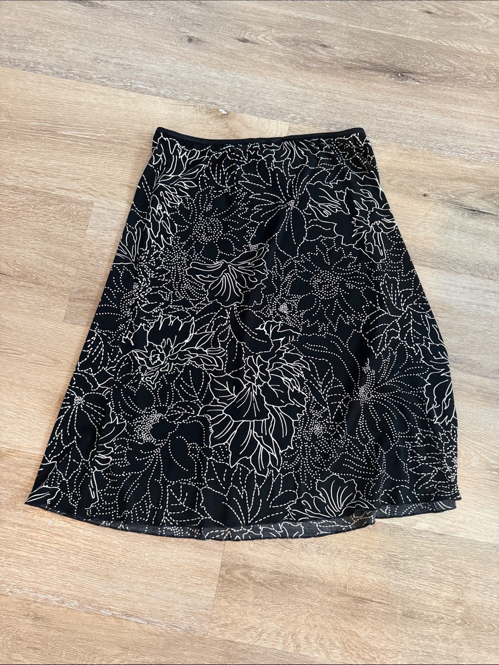 Wrapper Black Skirt with White Floral Outline